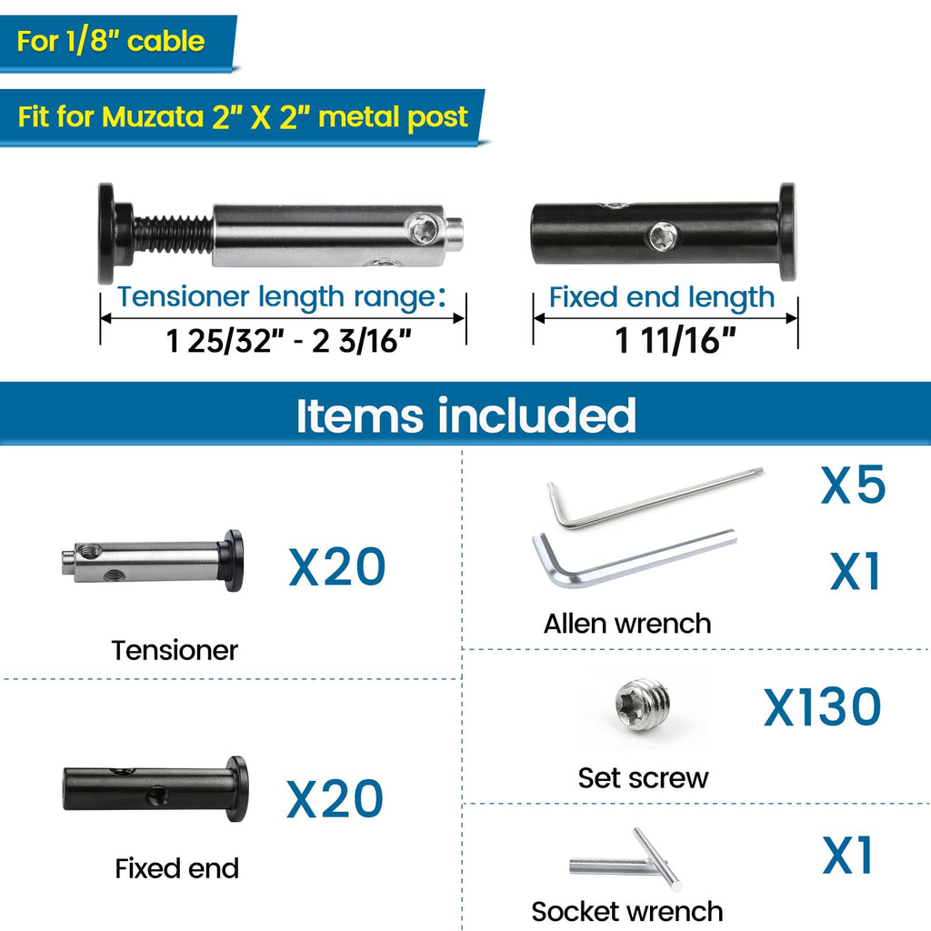 [Patent]Muzata 20Pairs Black Cable Railing Hardware Tensioner&Terminal CB05