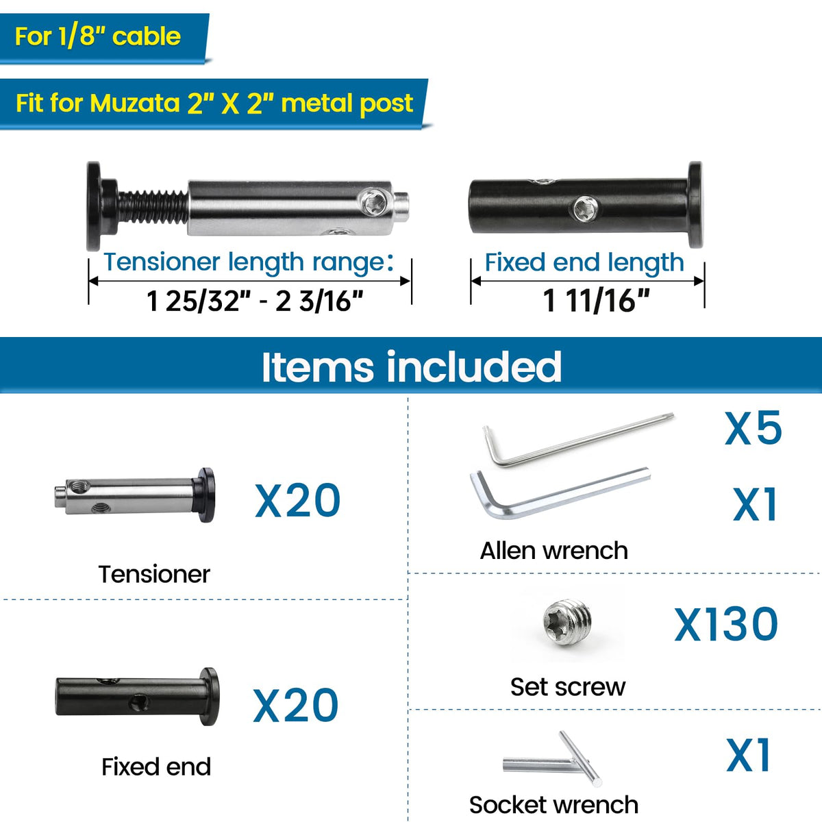[Patent]Muzata 20Pairs Black Cable Railing Hardware Tensioner&Terminal CB05