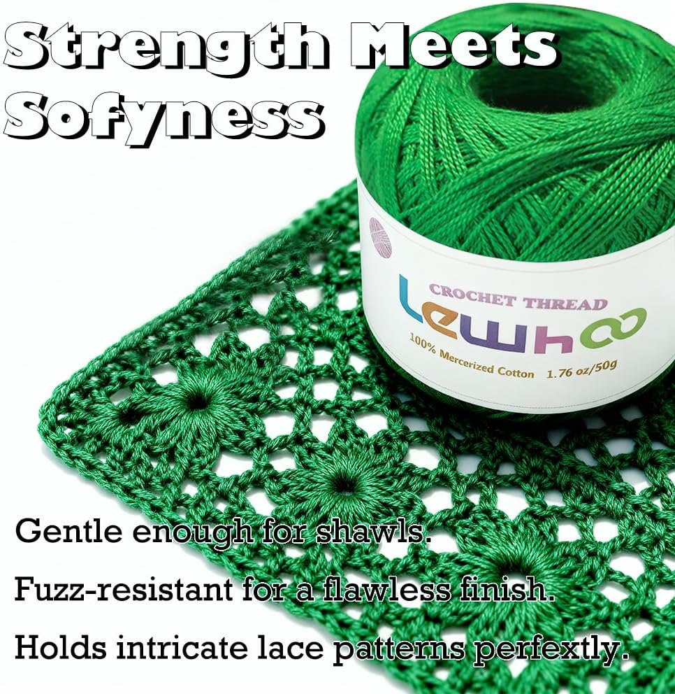 Crochet Thread, Size 10 Mercerized Cotton Lace Yarn Set | 8 Pearl 50g Balls Yarn for Hand Knitting