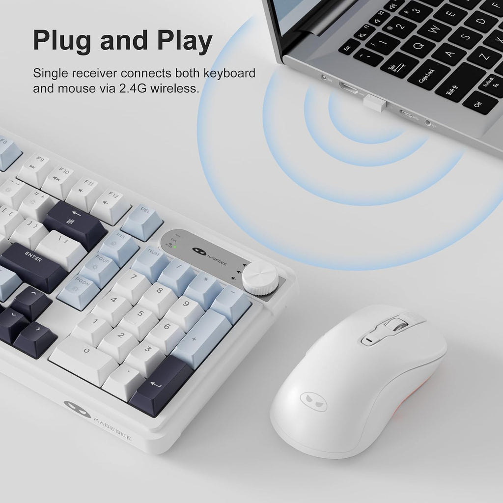 V990 Creamy Wireless Keyboard and Mouse Combo, 99 Keys RGB Backlit Rechargeable Quiet Gaming Keyboard, Adjustable