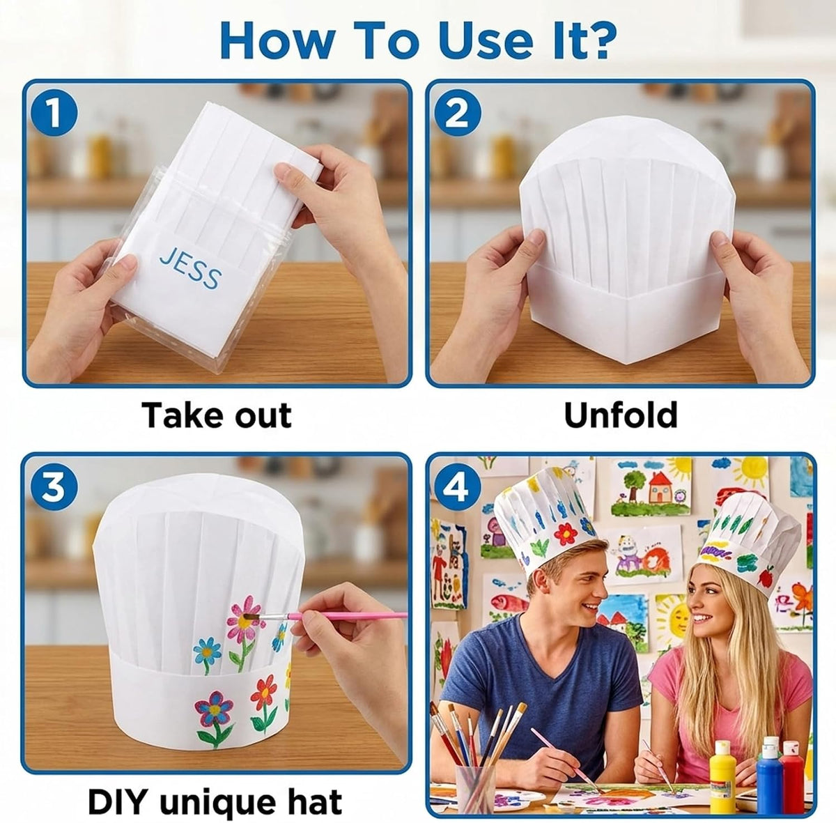 25 Count Chef Hat, Paper Chef Hats for Cooking Parties and Baking Classes, Non-Woven Disposable Chef Hats for Kitchen