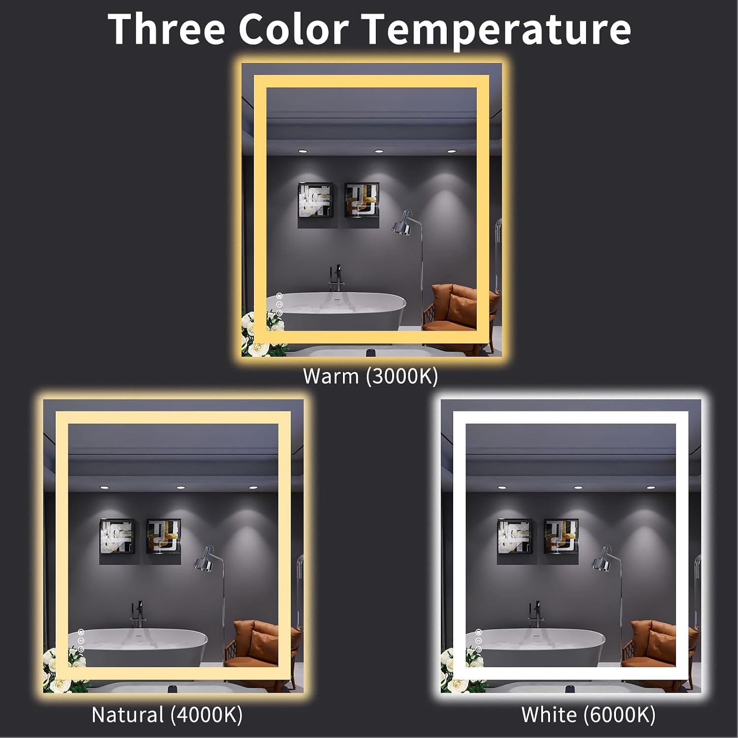 32"X36" LED Bathroom Mirror with Lights | Anti-Fog, Dimmable, 3 Color Temperature, Backlit + Front Lit, Memory