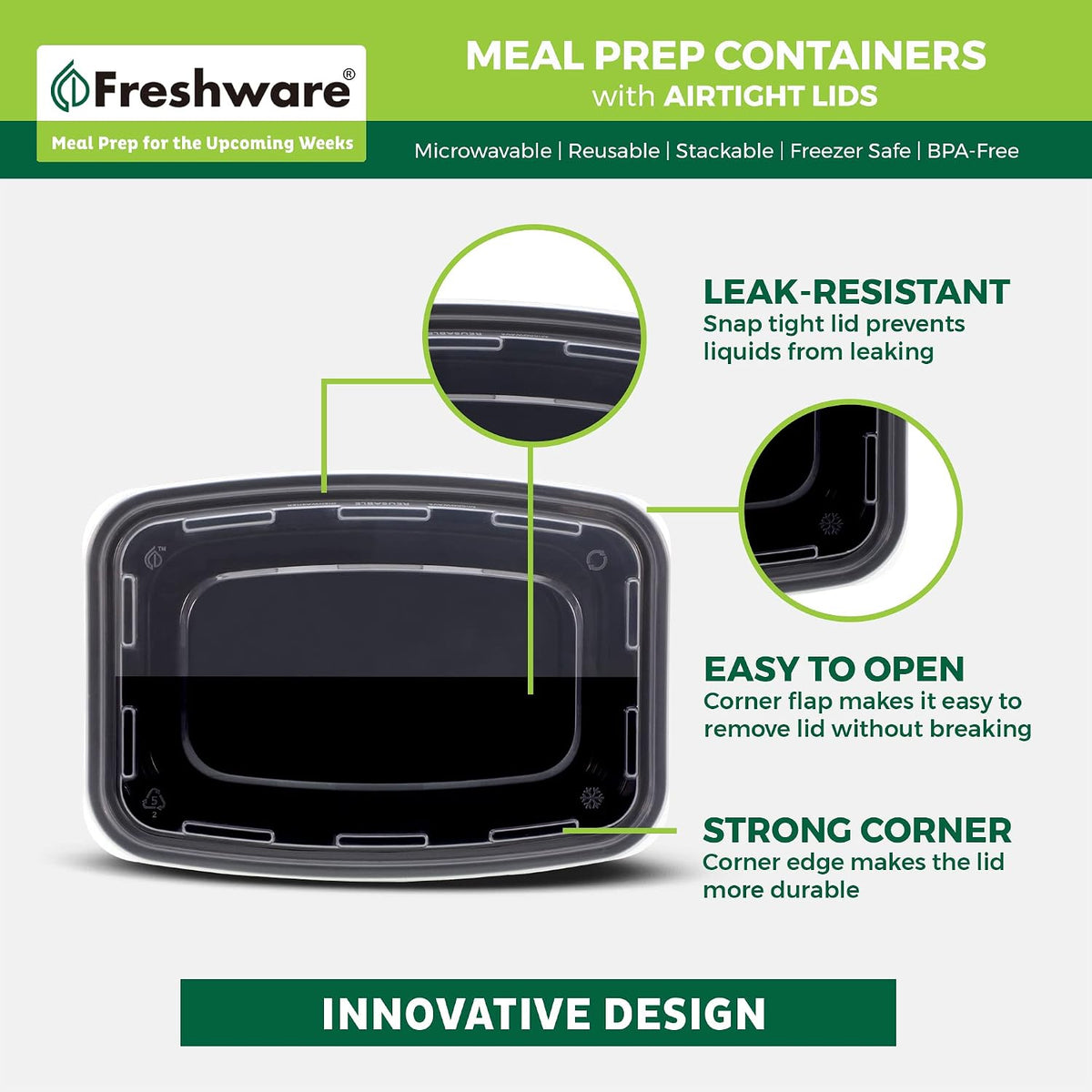Meal Prep Containers [50 Pack] 1 Compartment Food Storage Containers with Lids, Bento Box, BPA Free, Stackable