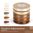 Brown Satin Ribbon Set 3/8" x 50 Yards, 5 Rolls