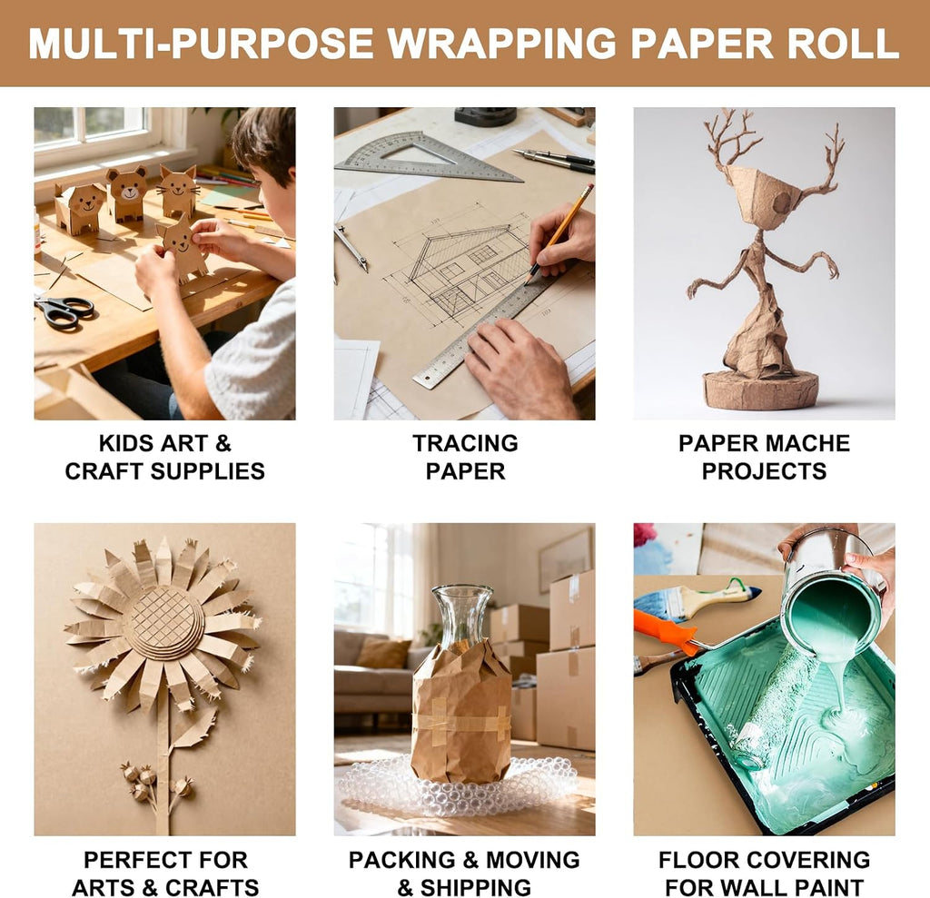 36" x 1,200"(100') Brown Kraft Paper Roll Banner Paper Craft Paper