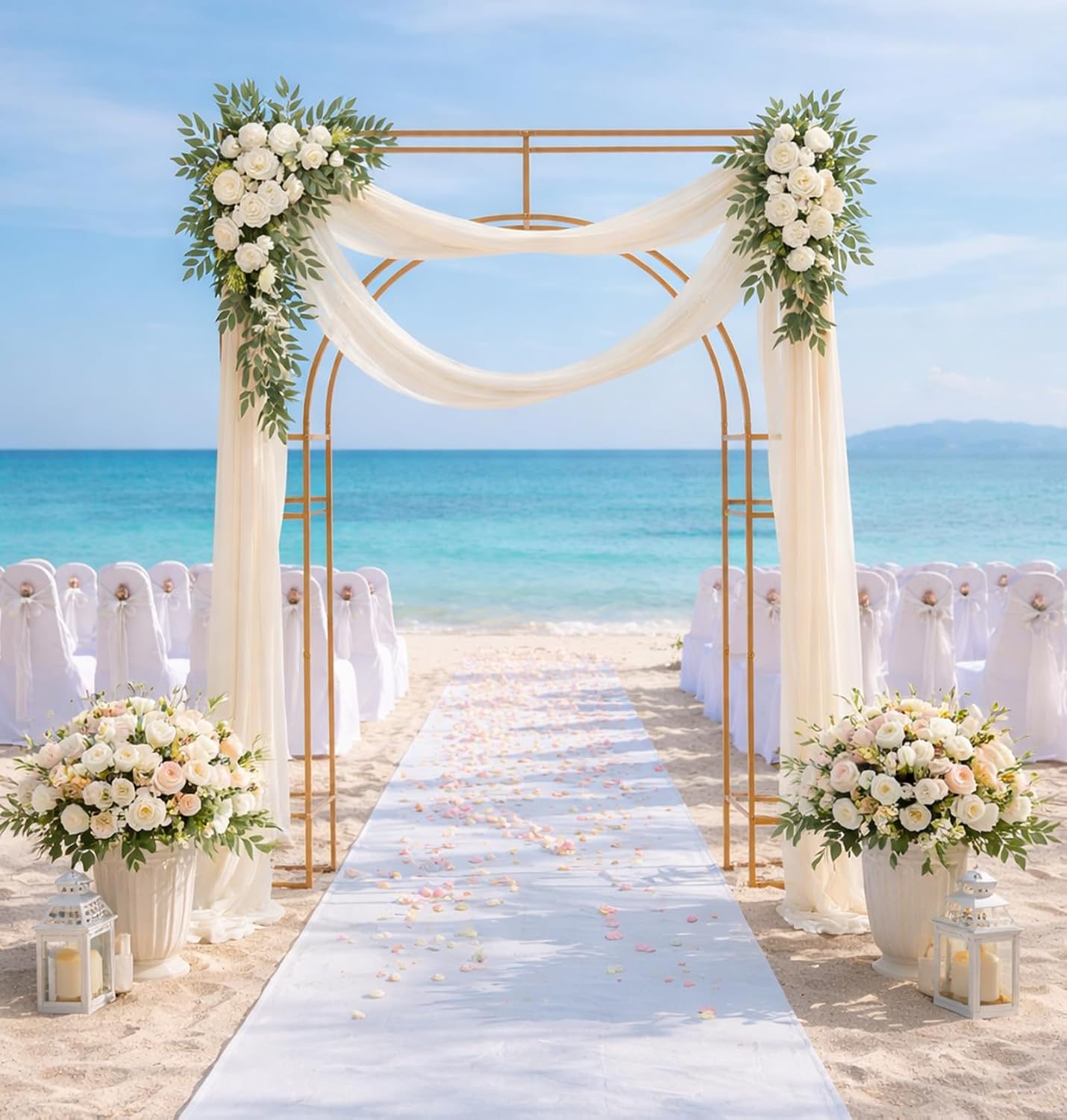 3D Metal Wedding Arch Frame, Gold Square 3D Backdrop Stand for Wedding Ceremony, Reception, Engagement Party