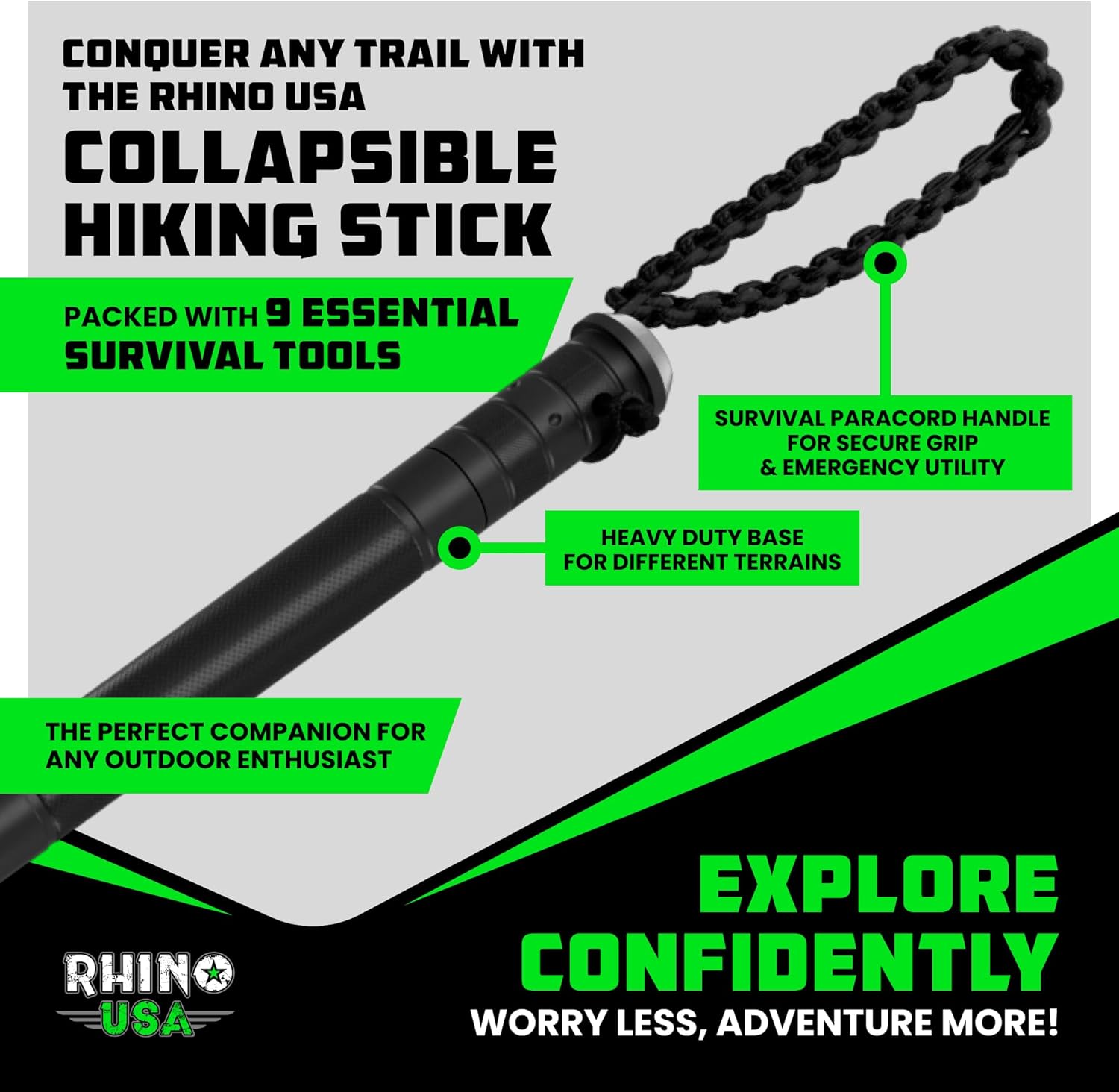Tactical Hiking Stick with Integrated Survival Kit – Essential Camping Gear for Hiking & Trekking – Durable Tactical