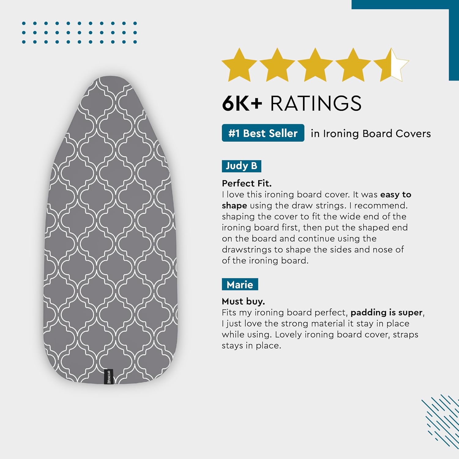 Ironing Board Cover and Pad, Thick Felt 54"x18" | Daisy Beige, 100% Cotton Surface | Scorch & Stain Resistant | Heavy