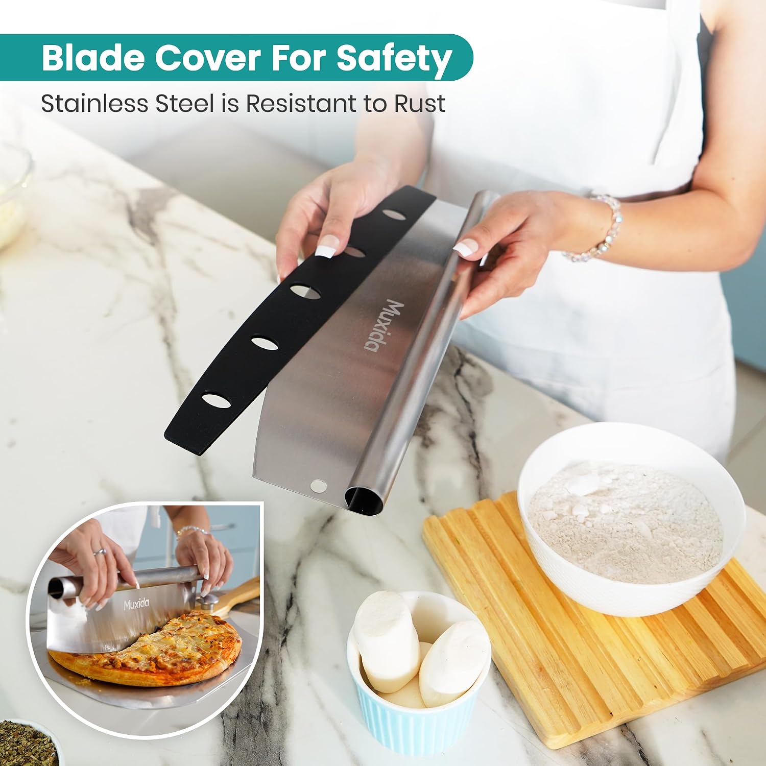 Aluminum Pizza Peel & Rocker Cutter Set (12" x 14") Premium Stainless Steel Pizza Paddle with Foldable Wooden Handle