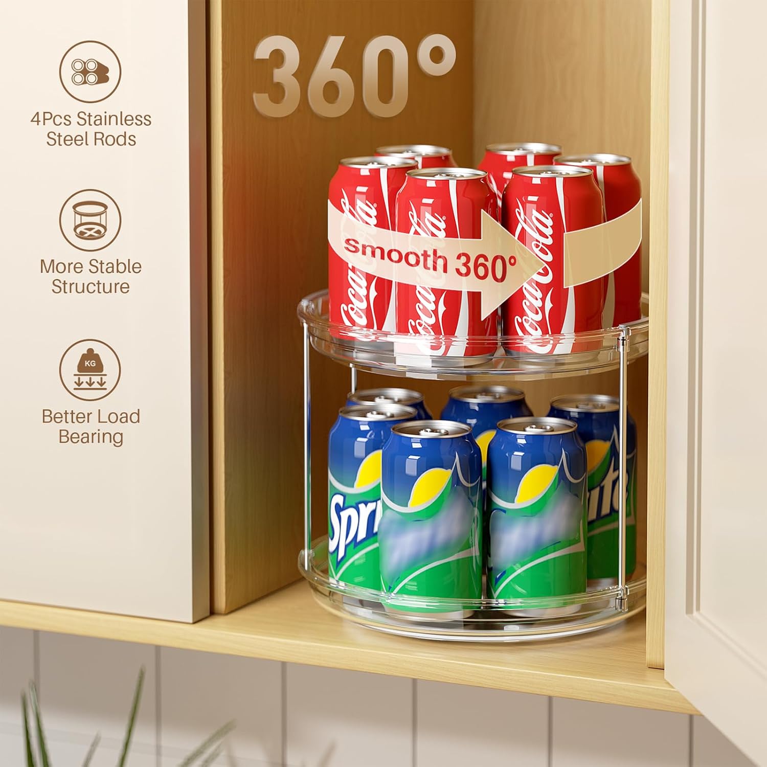 2 Tier Lazy Susan Turntable Organizer 9.25'' Rotating Spice Rack Organization for Cabinet, Kitchen, Pantry