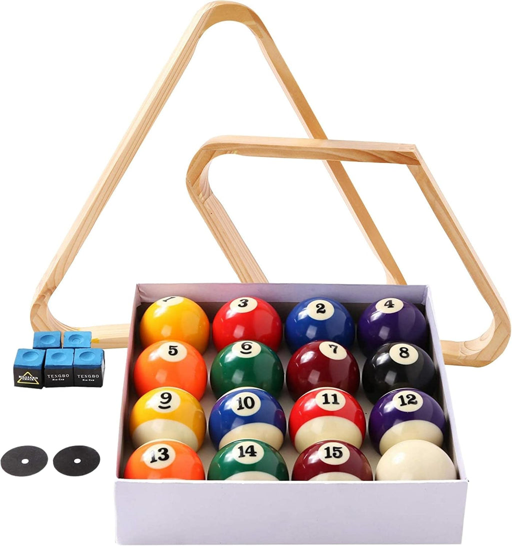 Billiard Balls Set Pool Table Triangle Ball Rack 9 Ball Diamond | Wood 5 Cue Chalks 2 Spot Stickers Accessories Pool
