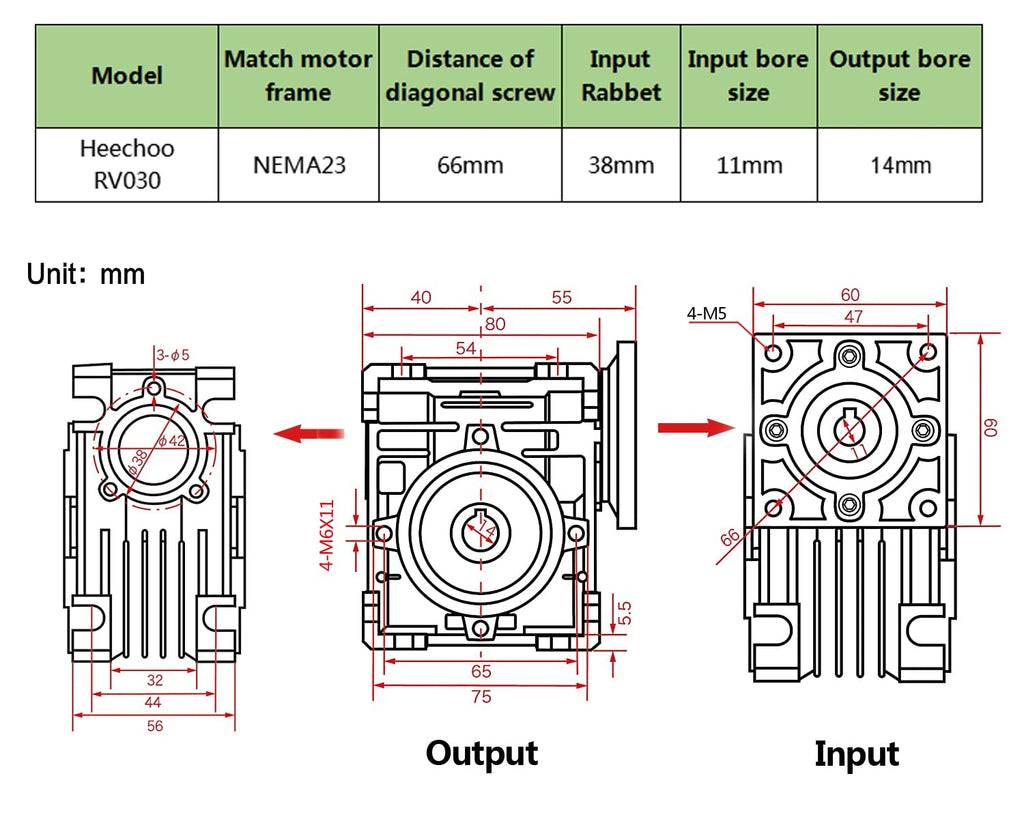 Worm Gear Gearbox NMRV-030 Speed Reducer Ratio 10 :1 for Stepper Motor