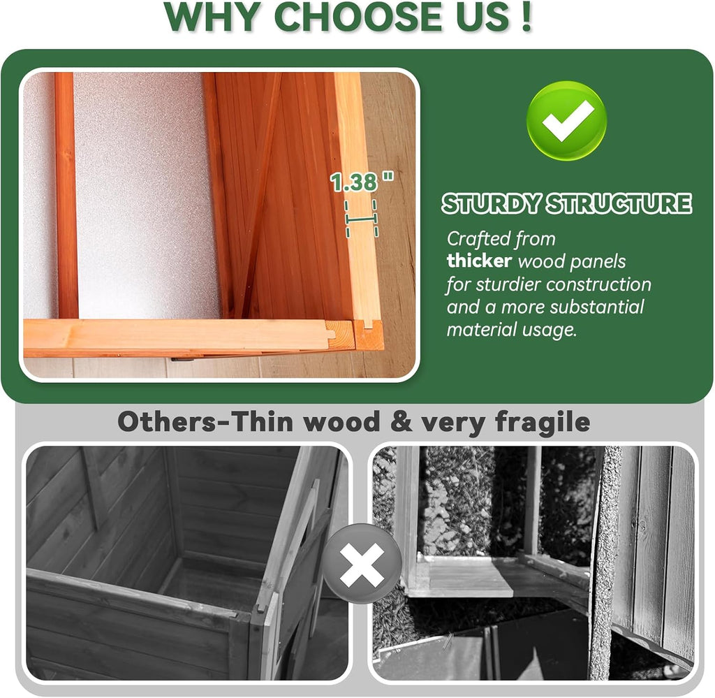 Wooden Duck Coop, Duck House for Outside with Larger Windows