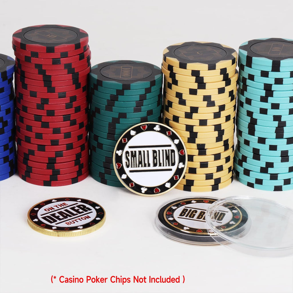 GSE Set of 3 Metal Casino Buttons - Small Blind, Big Blind, Dealer Button | Professional Texas Hold‘em Poker Button