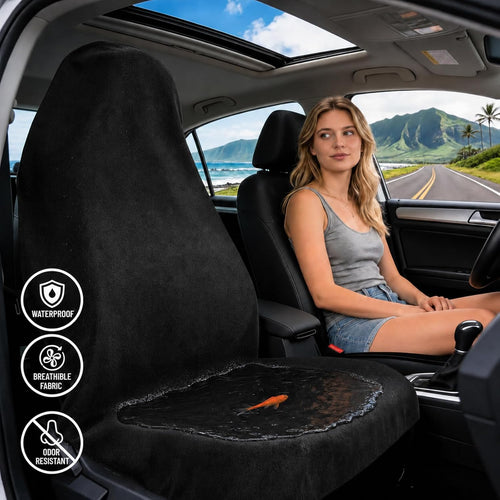 2 Pack Waterproof Towel Car Seat Covers, 1kg Heavy Duty 3-Layer Microfiber Sweat Protector, Non-Slip Machine Washable