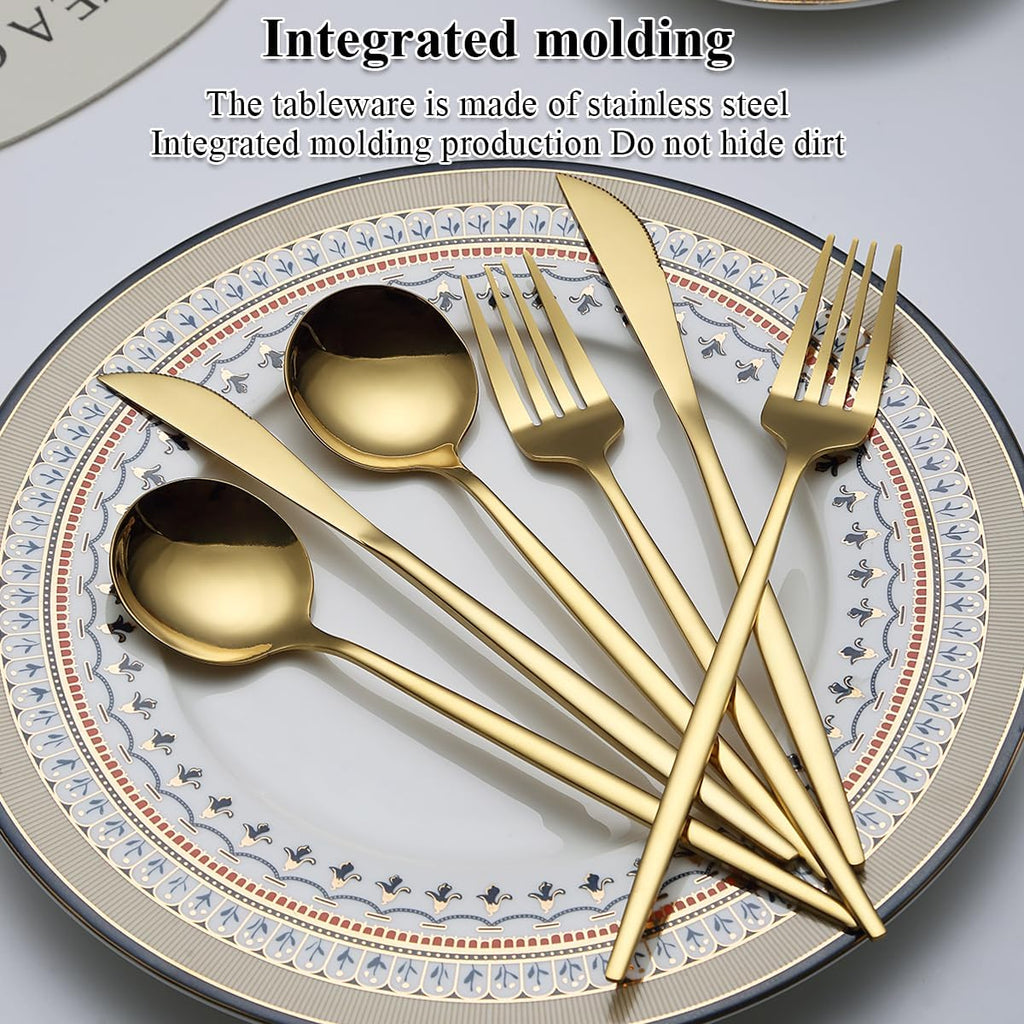 Gold Silverware Set 60 Piece Service for 20, Titanium Gold Plated Stainless Steel Flatware Set, Knives Forks Spoons