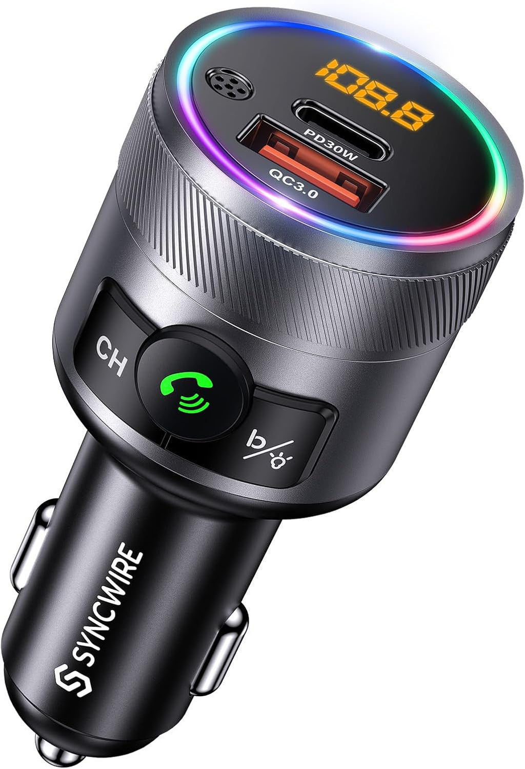 Bluetooth 5.4 FM Transmitter for Car, 38W PD&QC3.0 Dual USB Charging Bluetooth Car Adapter Microphone & Bass Sound