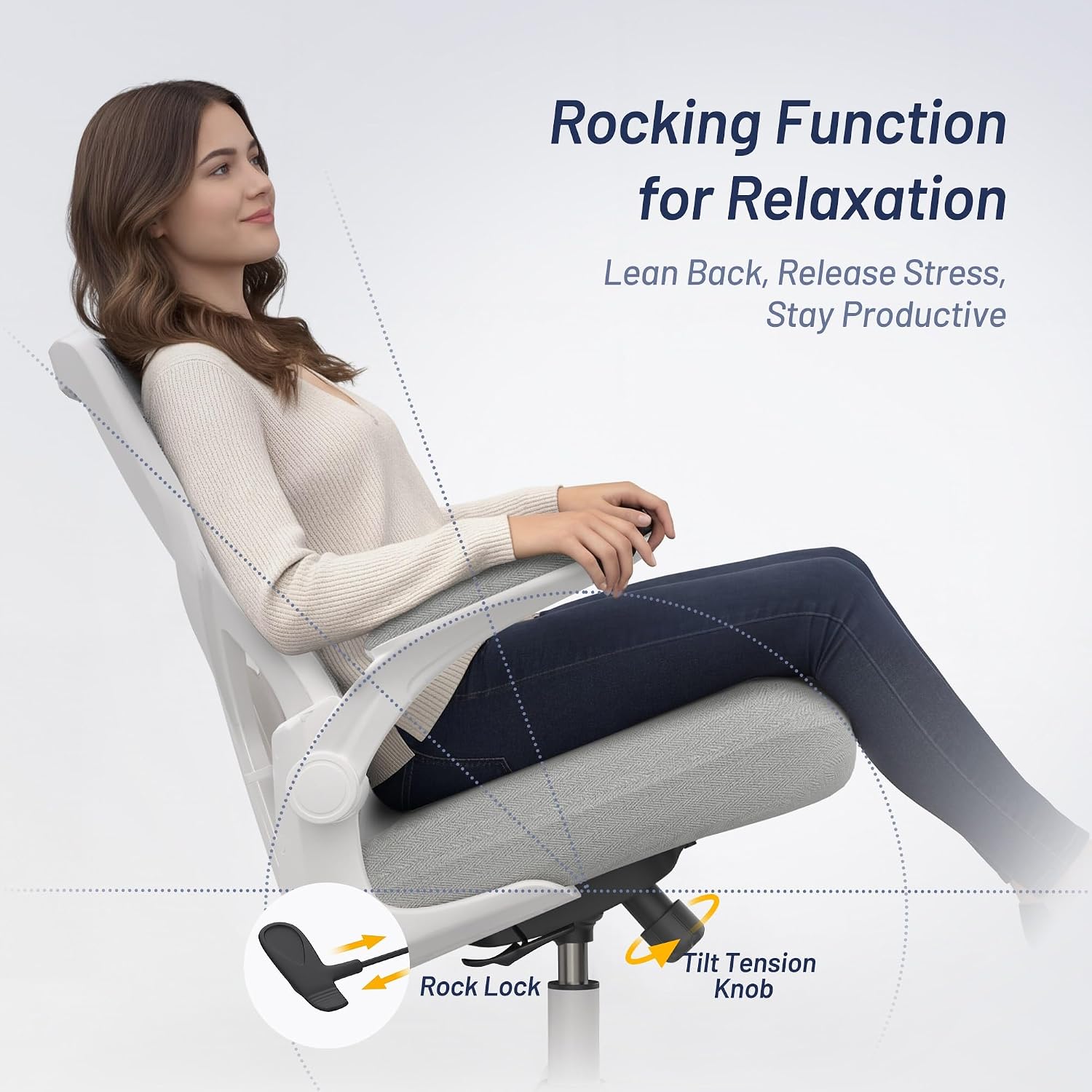 Office Chair for Long Hours & Back Pain Relief – 4" Molded Foam Cushion, Padded Lumbar Support, and Padded Flip-up