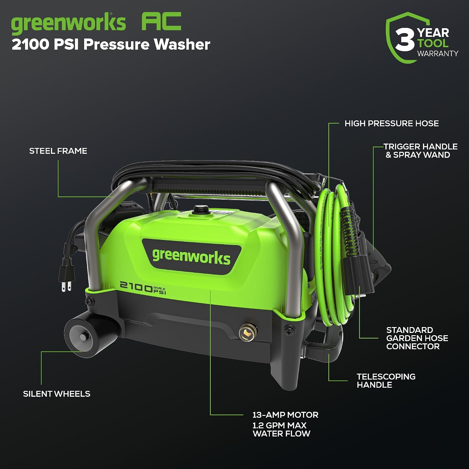 2100 PSI (1.2 GPM) Electric Pressure Washer