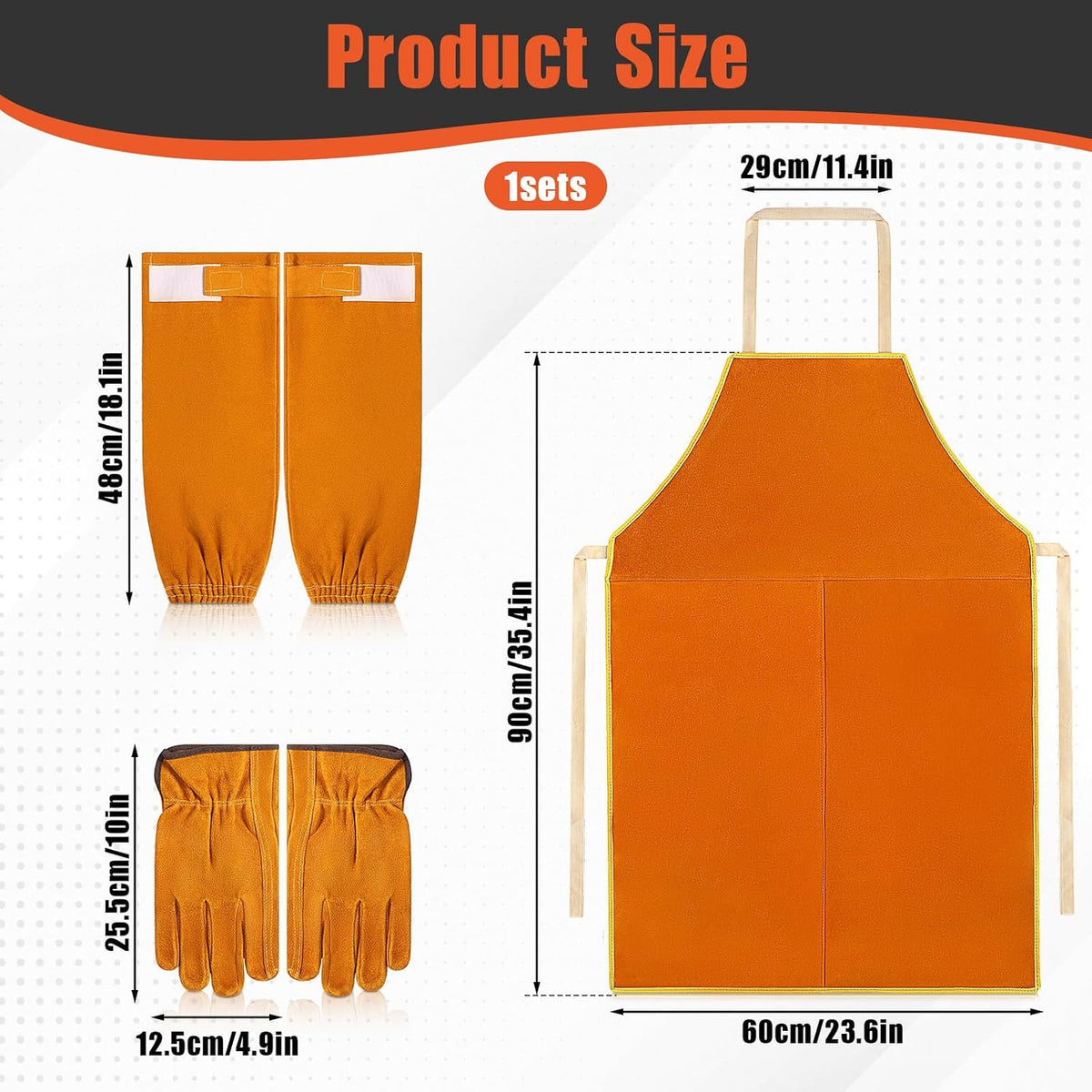 Welding Work Protectors Set, Including Heat & Flame Resistant Heavy Duty Welding Apron, Sleeves and Leather Work