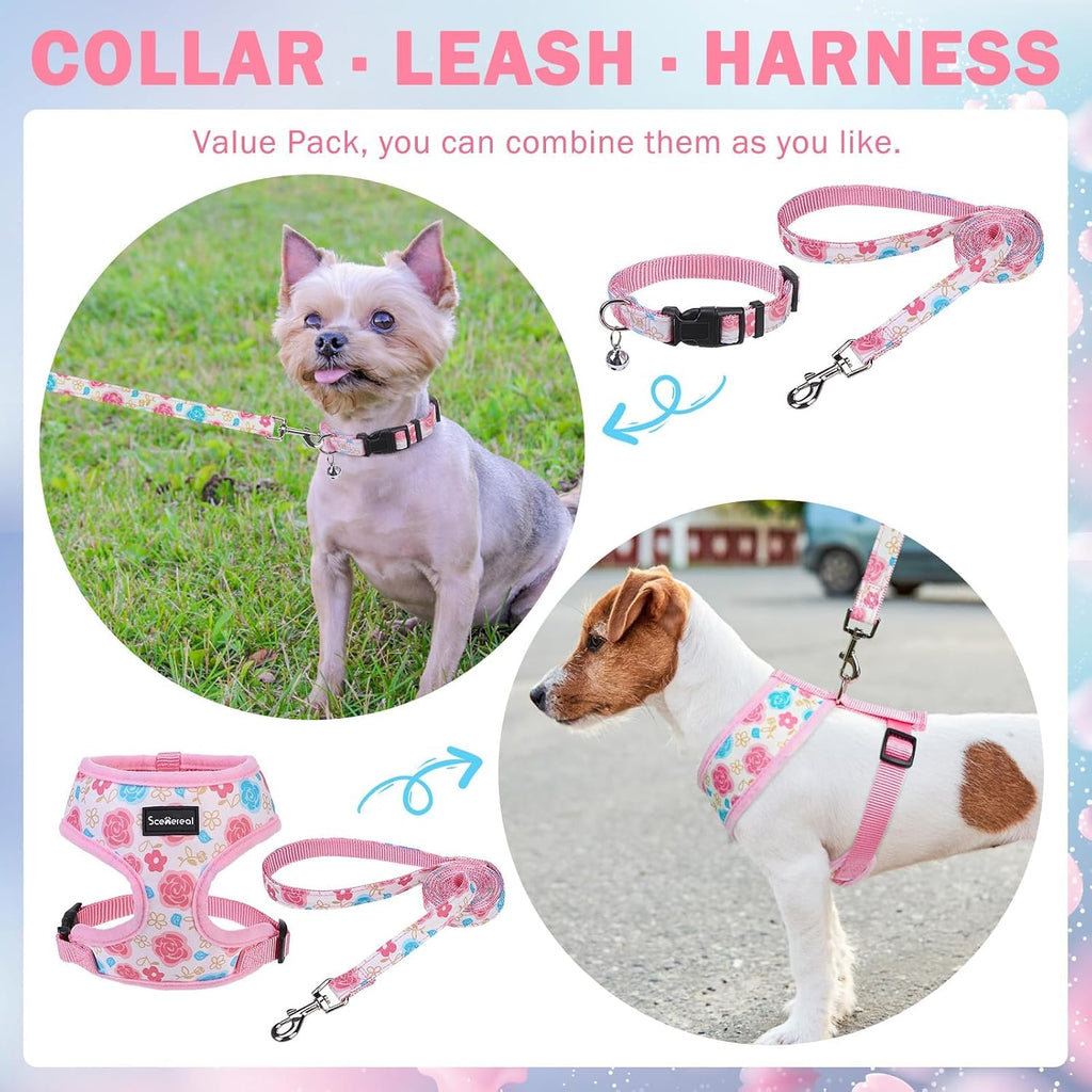 Small Dog Harness Collar and Leash Set, Adjustable No Pull Pet Harnesses, No Chock Soft Mesh Vest for Doggie Puppy