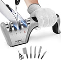 5-in-1 Knife Sharpener 4 Stage with Cut-Resistant Glove, Quickly Sharpens & Restores Dull Blades, Easy & Safe for