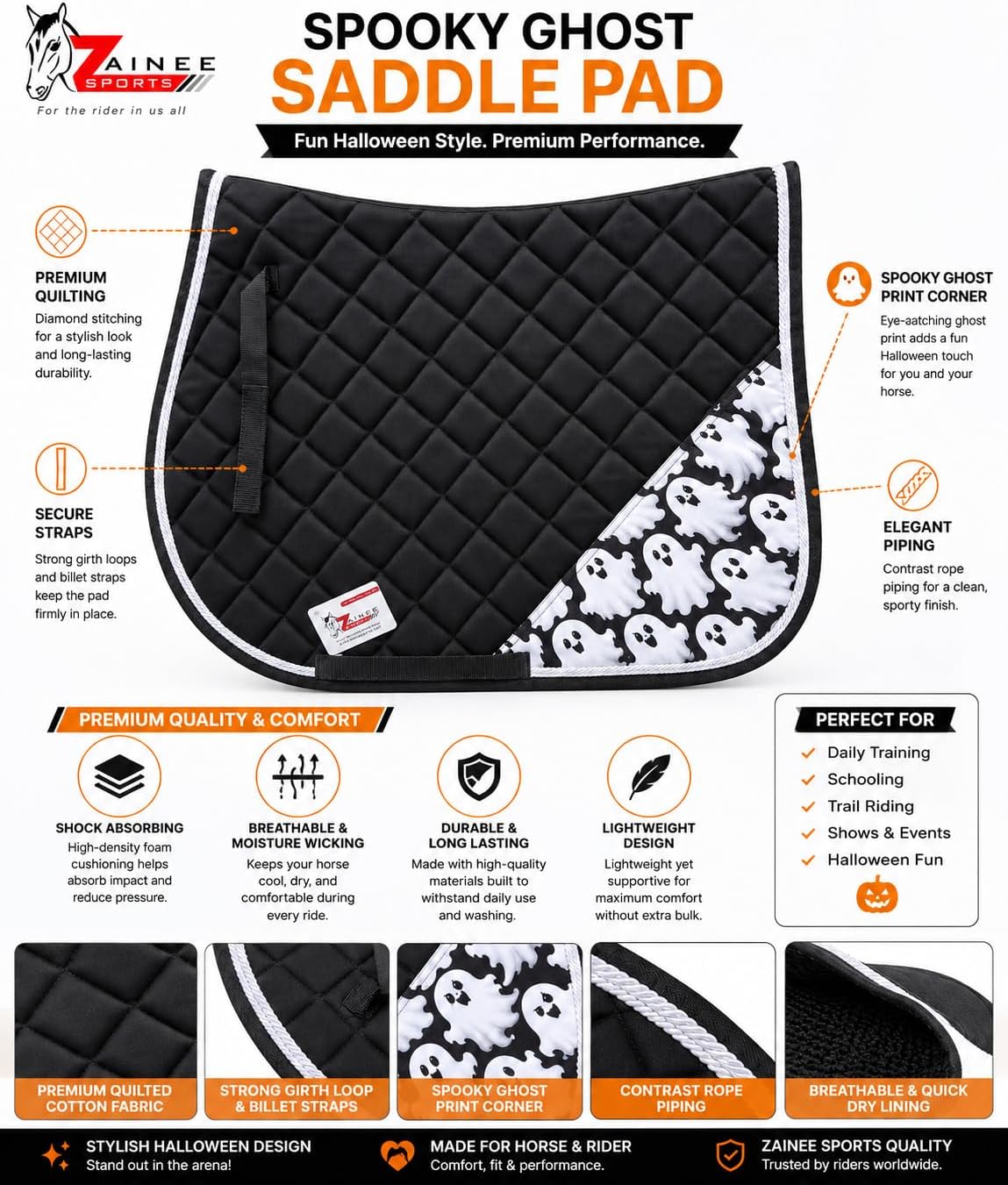 Halloween English Saddle Pad Set Black Orange