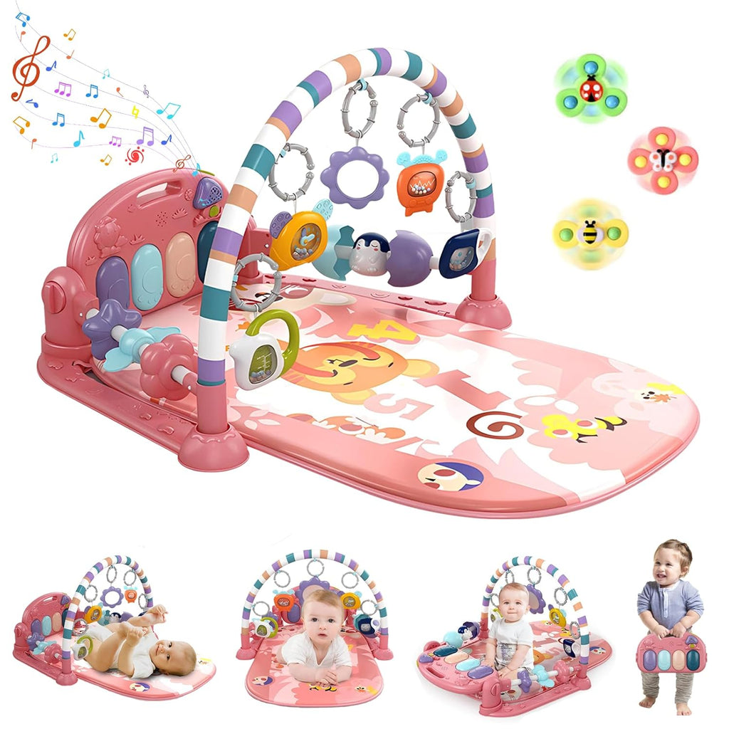 Baby Gym Play Mat, Piano Kick and Play Lights and Music Tummy Time Toys Infant Musical Activity Gym Mat for Visual