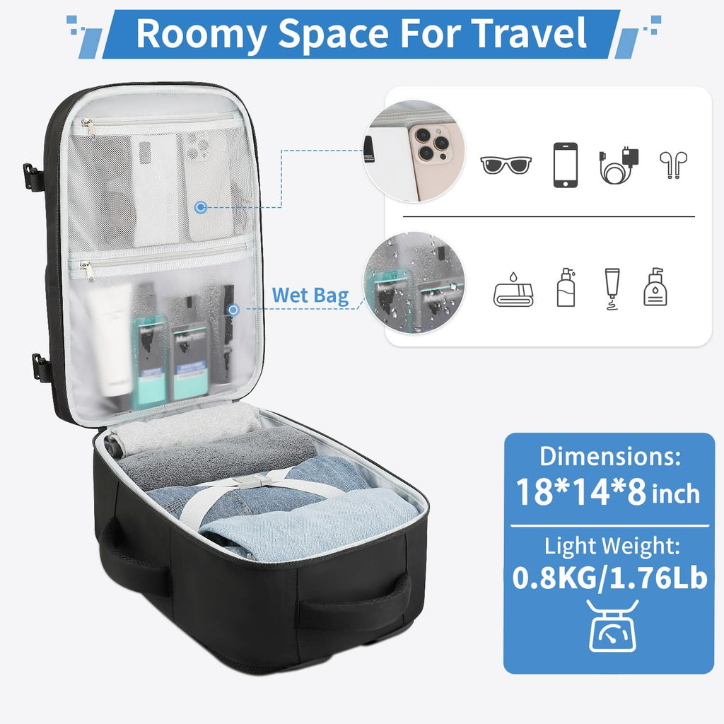 Travel Backpack for Women Men, 18 x 14 x 8 inch Carry on Backpack