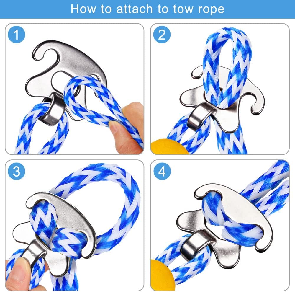 Boat Tow Harness for Tubing, Self Centering Design | Heavy Duty Floating Rope, Stainless Steel Hooks and Pulley