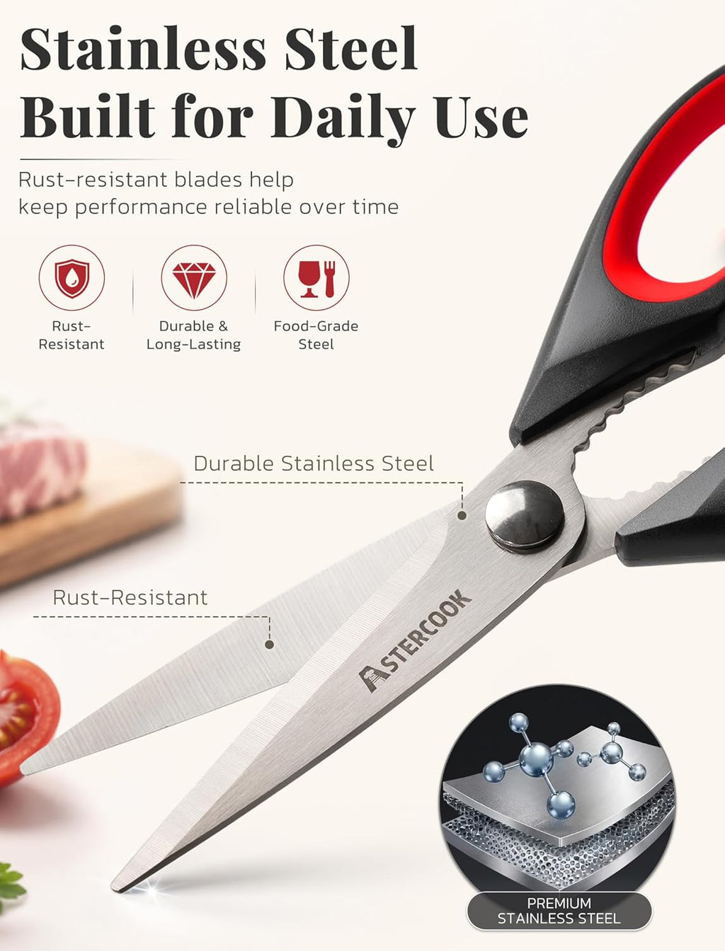 Kitchen Scissors 3 Pack, Heavy Duty All Purpose Kitchen Shears for Food and Packaging, Stainless Steel Food Scissors