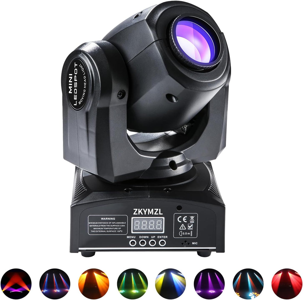 30W LED Moving Head DJ Lights DMX512 GOBO Spotlight with 8 Colors + Color-Split Effect 8 Rotating Patterns Compact