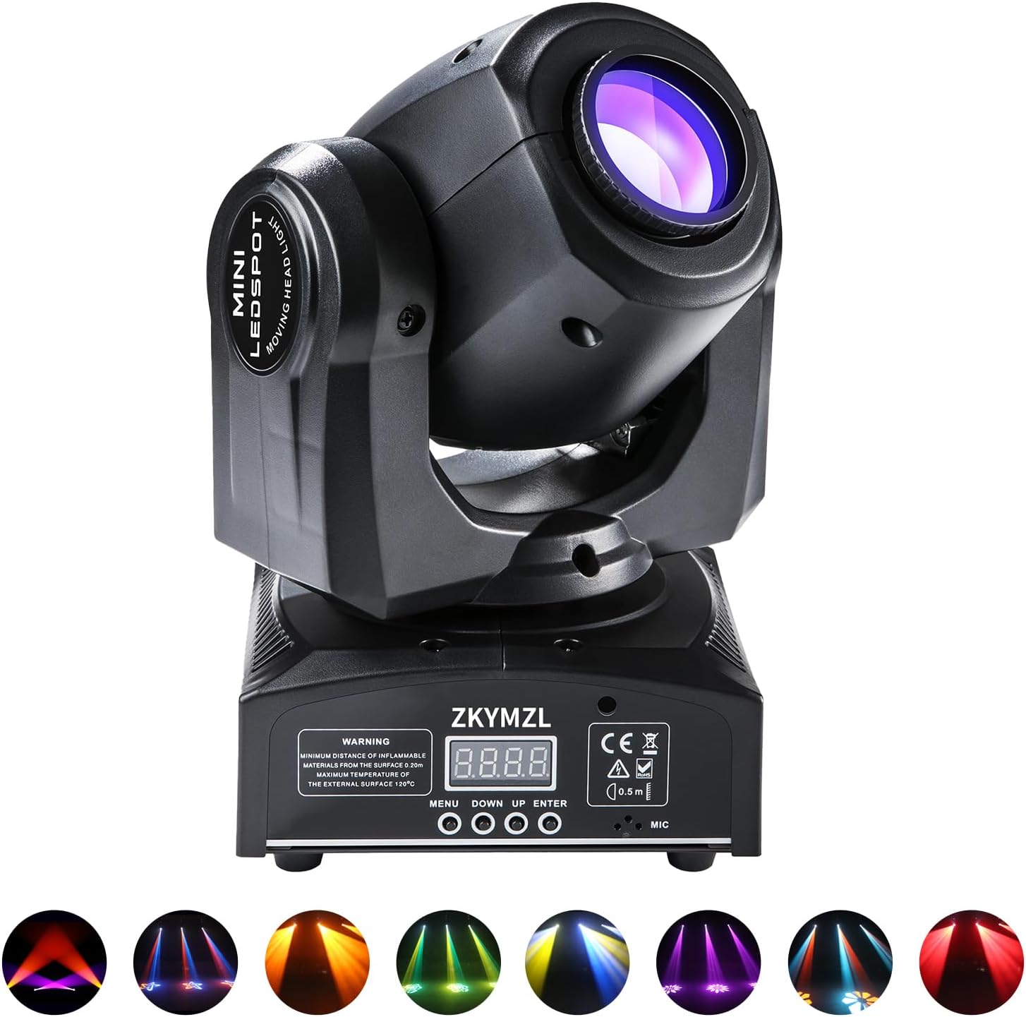 30W LED Moving Head DJ Lights DMX512 GOBO Spotlight with 8 Colors + Color-Split Effect 8 Rotating Patterns Compact