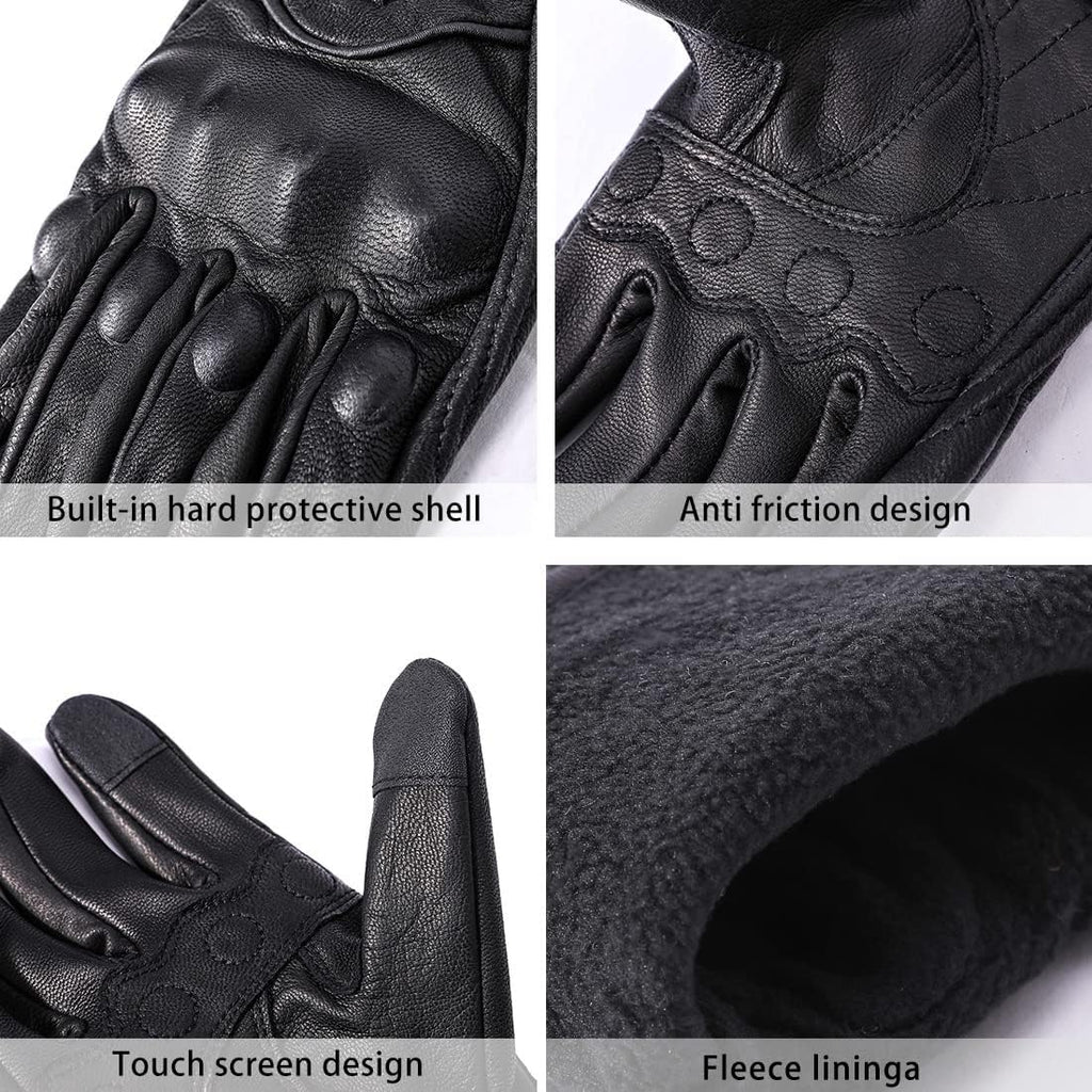 Mens Winter Warm Leather Motorcycle Gloves with Touchscreen GM041US