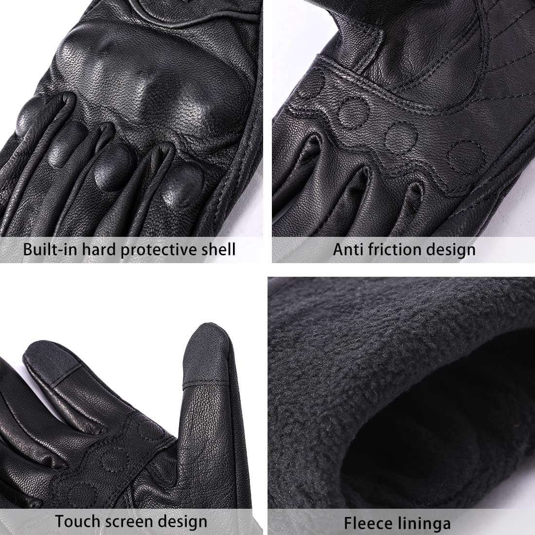Mens Winter Warm Leather Motorcycle Gloves with Touchscreen GM041US