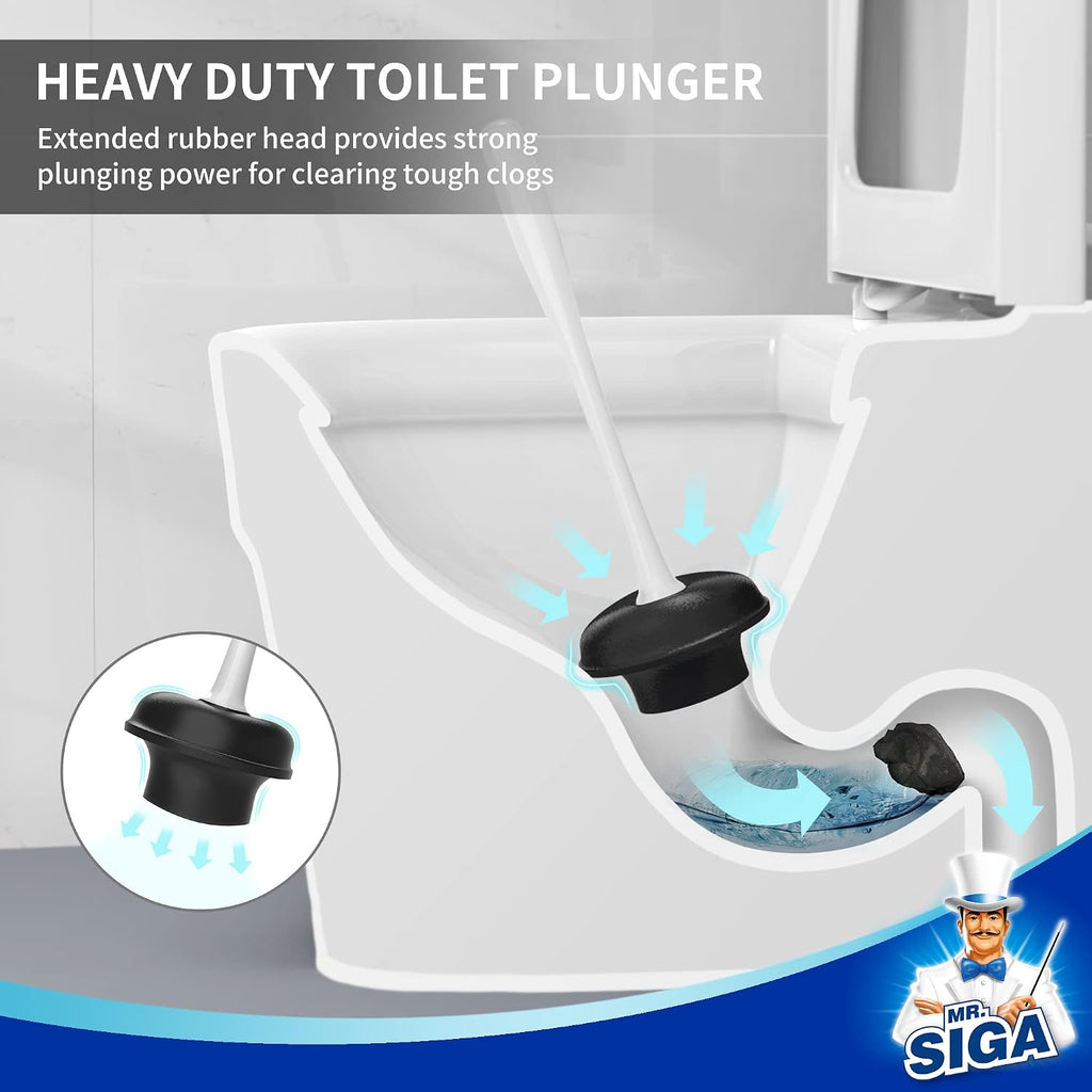 Toilet Plunger and Bowl Brush Combo for Bathroom Cleaning, White | Heavy duty toilet brush and plunger set, toilet