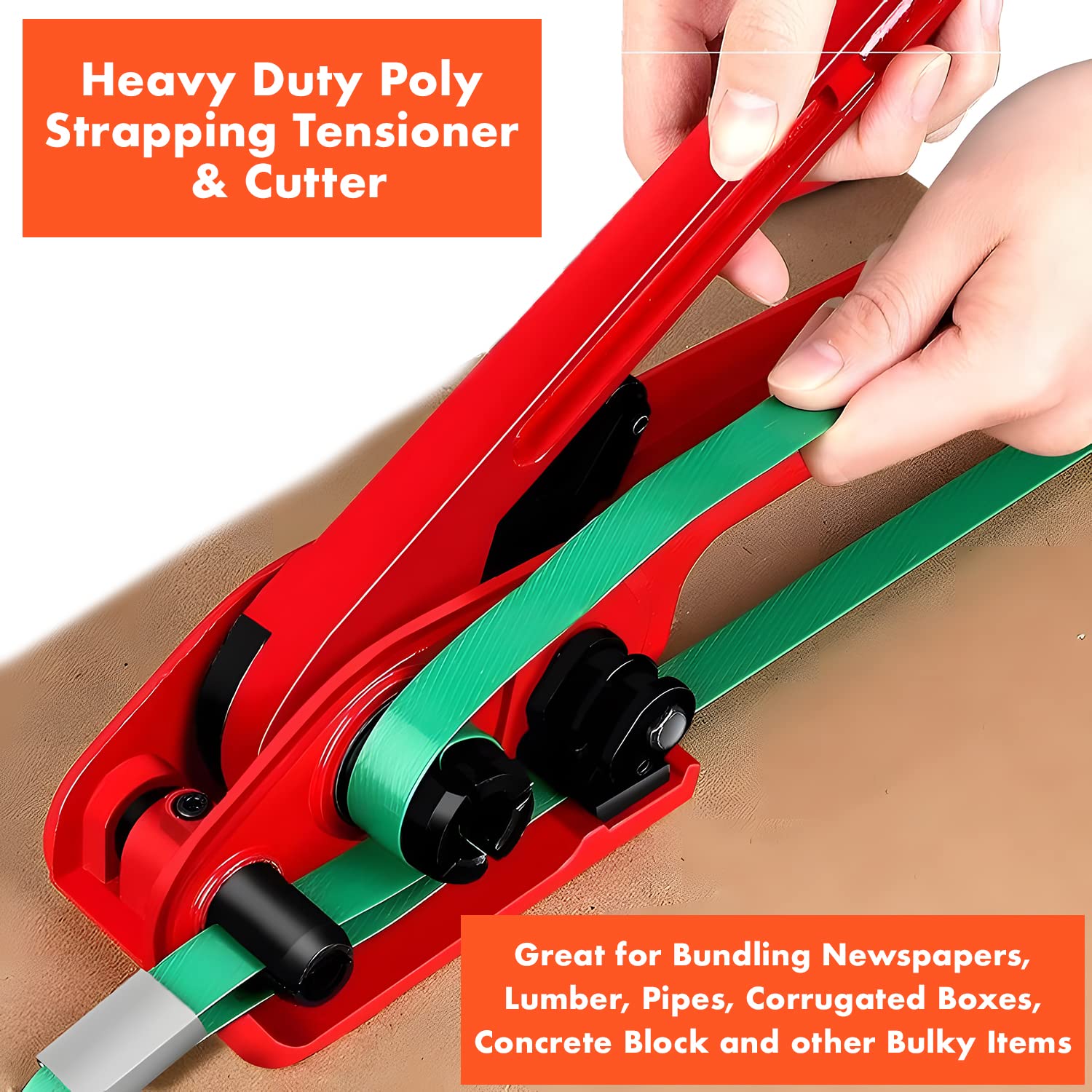 Heavy Duty Poly Strapping Tensioner & Cutter Manual Banding Tools Windlass for 1/2" -3/4" Width Polyester Polyproplyn