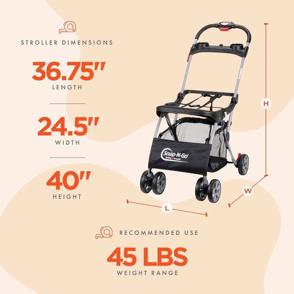Snap N Go EX Polyester Lightweight Foldable Universal Single Infant Car Seat Carrier with 2 Cup Holder and Covered