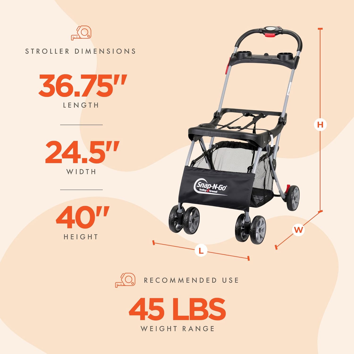 Snap N Go EX Polyester Lightweight Foldable Universal Single Infant Car Seat Carrier with 2 Cup Holder and Covered