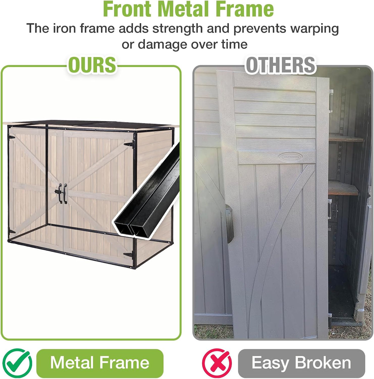 Weatherproof Outdoor Trash Can Shed, Outdoor Storage Shed with Strong Metal Frame, Wooden Garden Sheds with