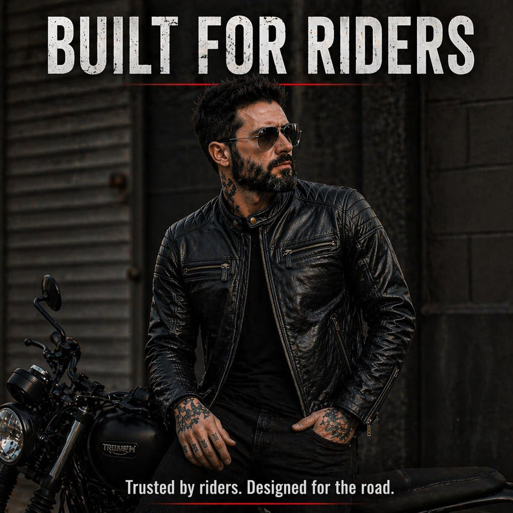 Men’s Leather Motorcycle Jacket, Distressed Biker Riding Jacket with Armor Pockets, Removable Liner