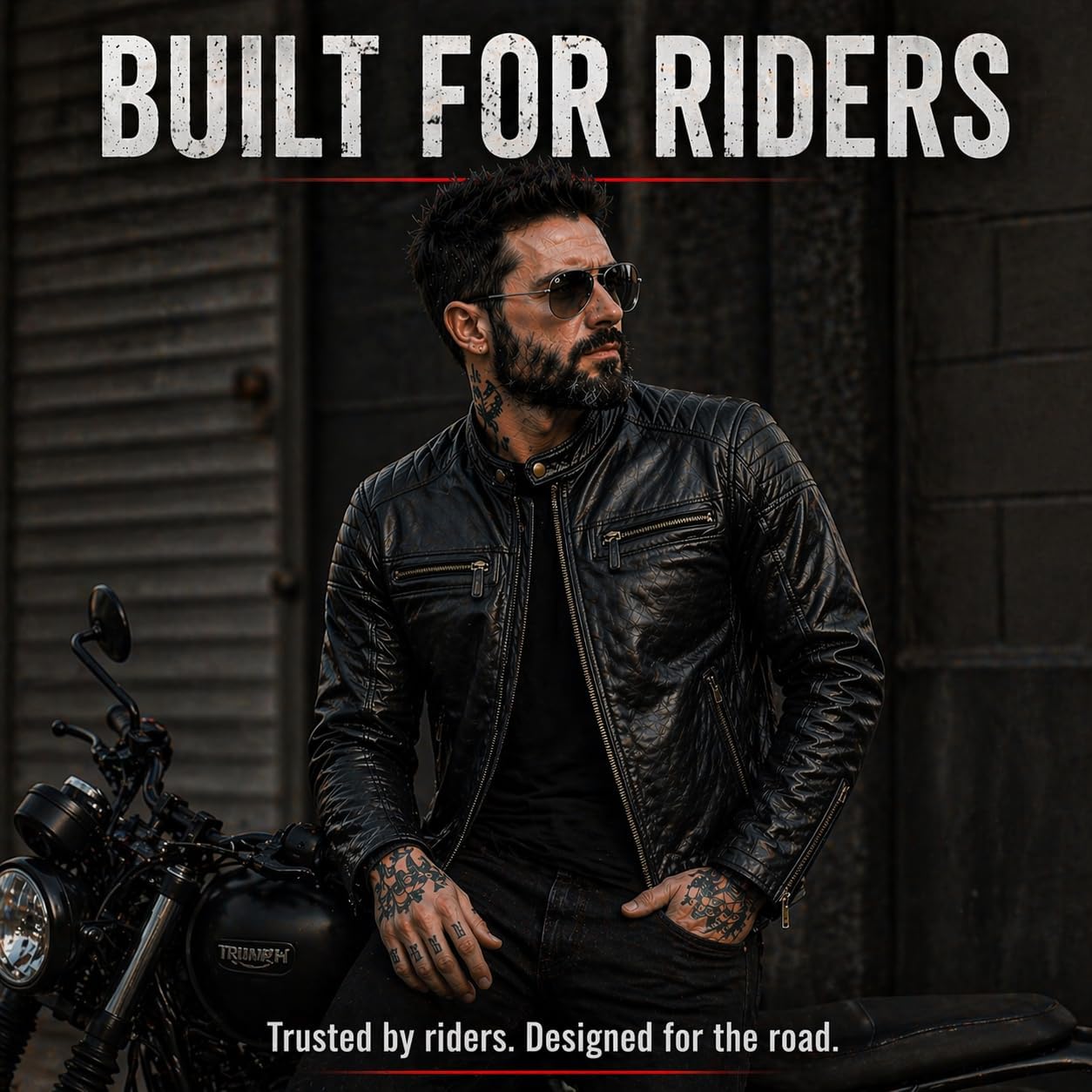 Men’s Leather Motorcycle Jacket, Distressed Biker Riding Jacket with Armor Pockets, Removable Liner