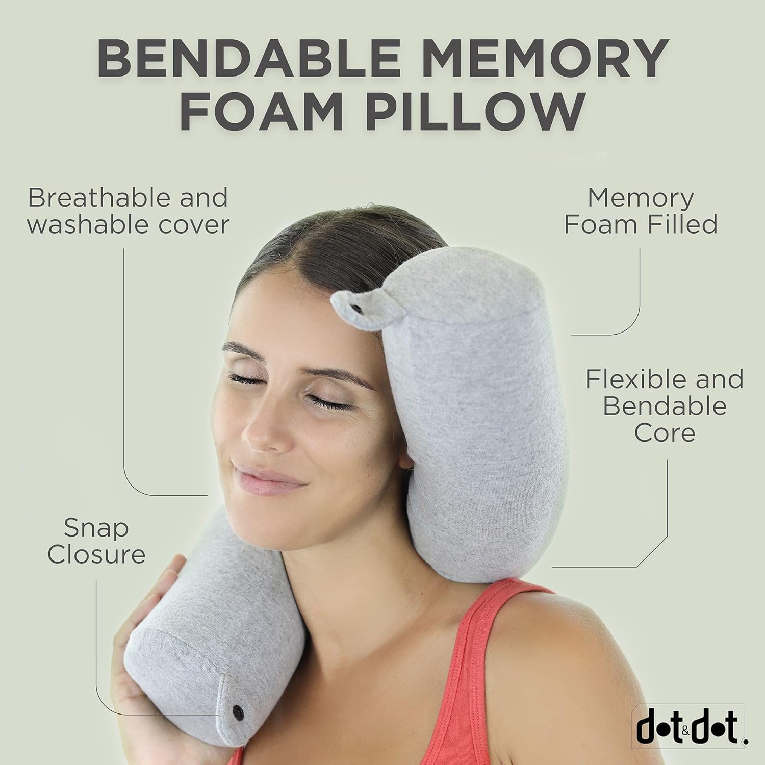 Twist Memory Foam Travel Pillow, Bendable Neck Pillow for Airplane, Car and Home, 26-Inch Adjustable Roll with