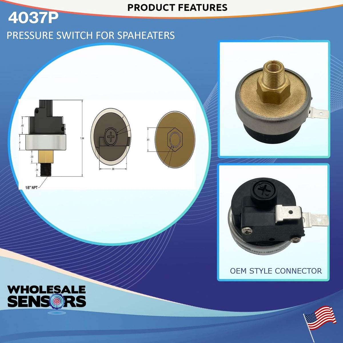 Wholesale Sensors Replacement for TecMark 4037P Pressure Switch