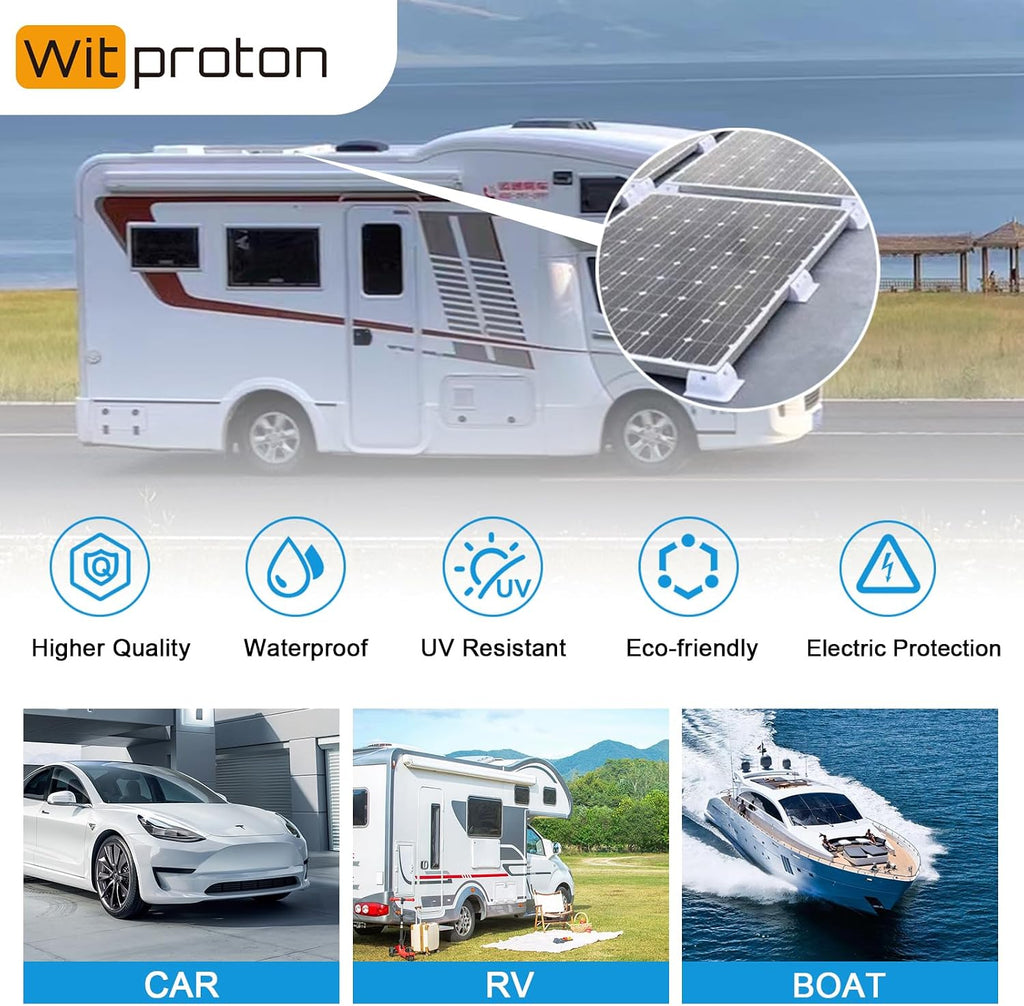 Solar Panel Mounts Bracket Set of 4pcs (White), Drill Free ABS Corner Roof Brackets Mounting Kit, Durable Solar Mount