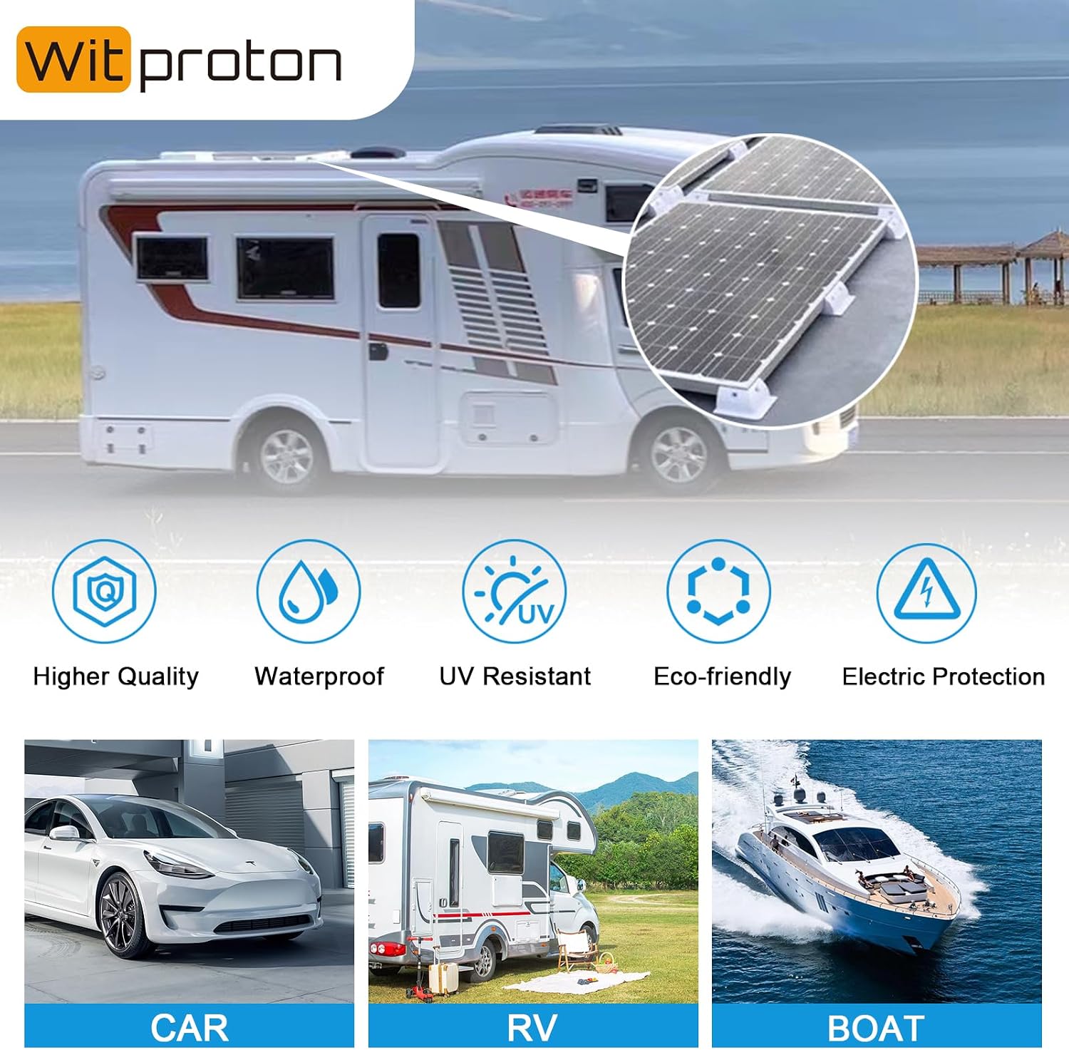 Solar Panel Mounts Bracket Set of 4pcs (White), Drill Free ABS Corner Roof Brackets Mounting Kit, Durable Solar Mount