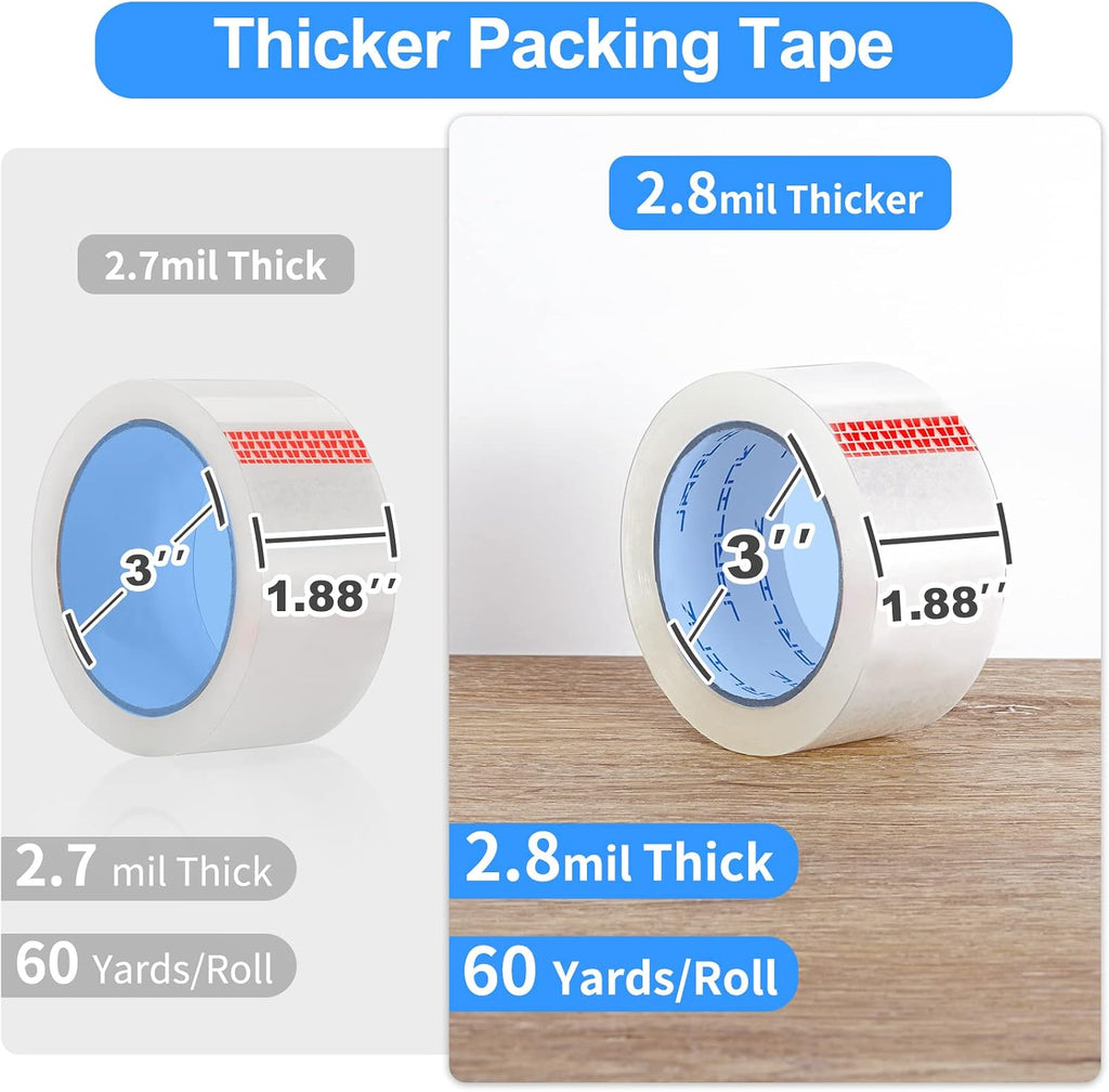 12 Rolls Clear Packing Tape, Heavy Duty Packaging Tape | Ultra Thick 2.8mil and 1.88" Wide. 60 Yards per Roll, 720