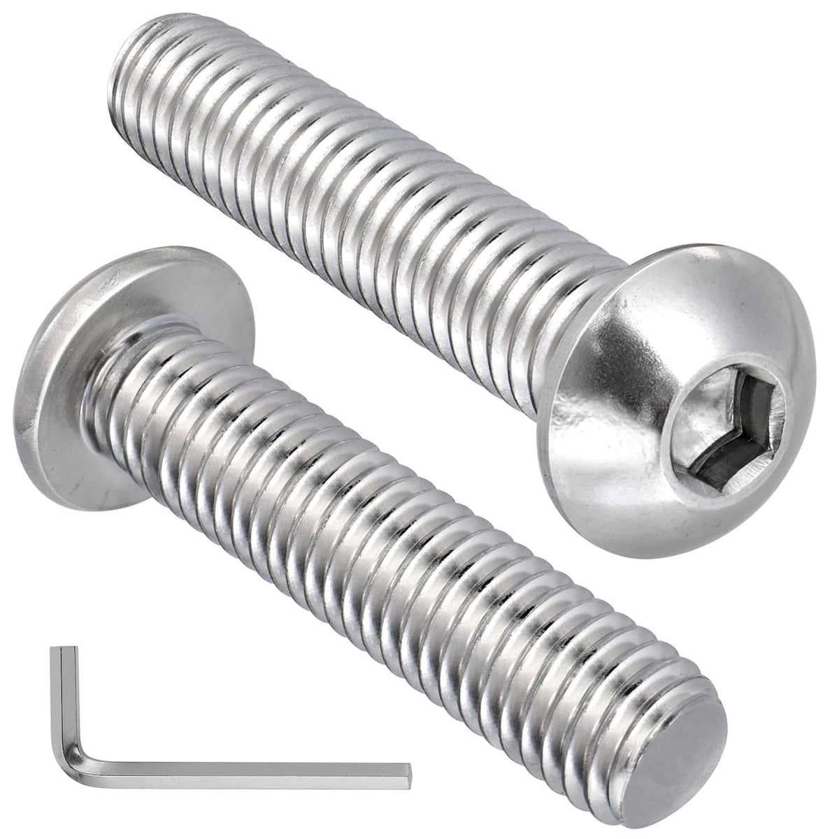 VGBUY 12Pcs 3/8-16 x 1-3/4" Button Head Socket Cap Bolts Screws, 304 Stainless Steel 18-8, Allen Hex Drive, Bright Finish, Fully Threaded, Hex Spanner Included