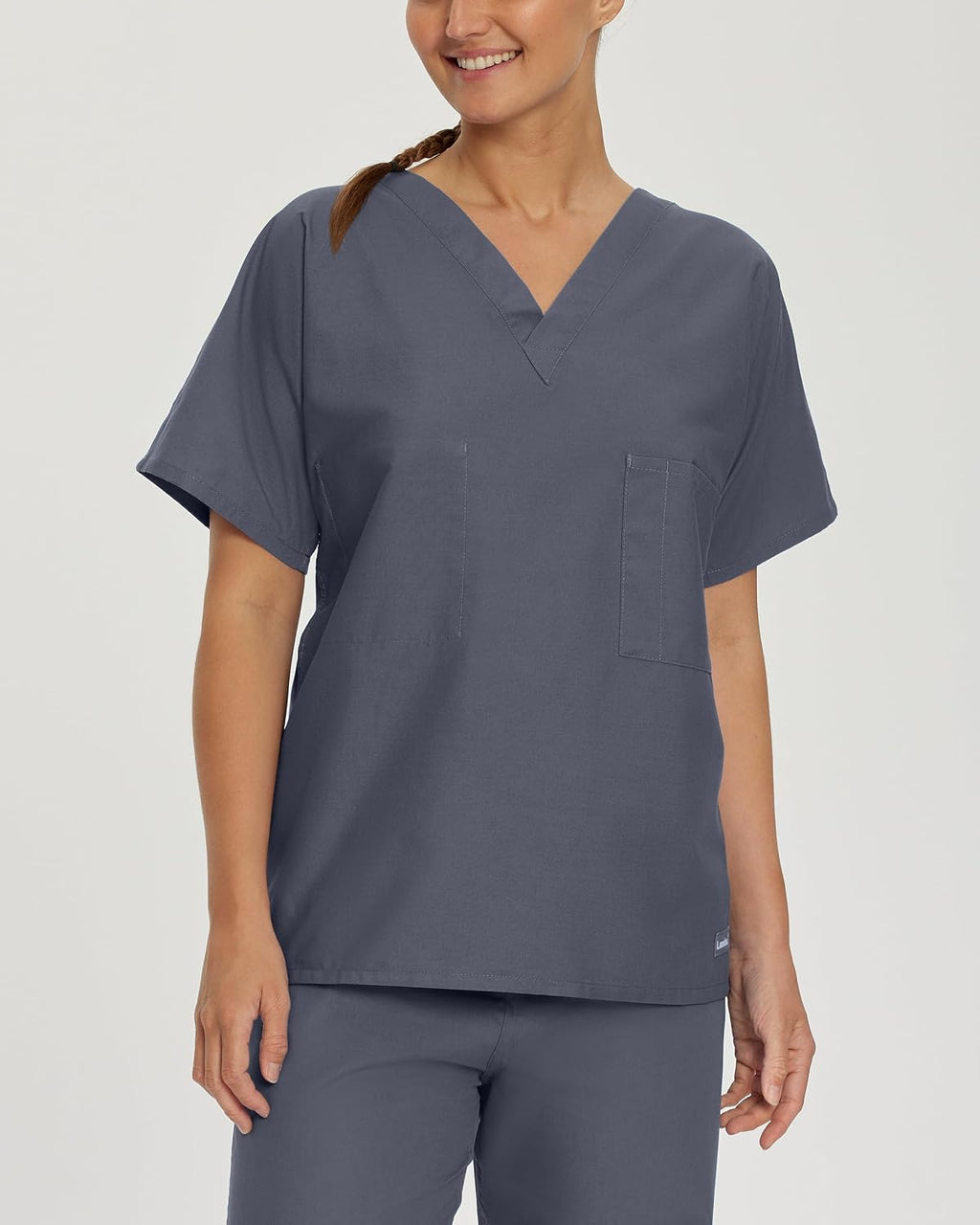 Essentials Unisex Relaxed Fit 1-Pocket V-Neck Scrub Top 7502 Steel Grey