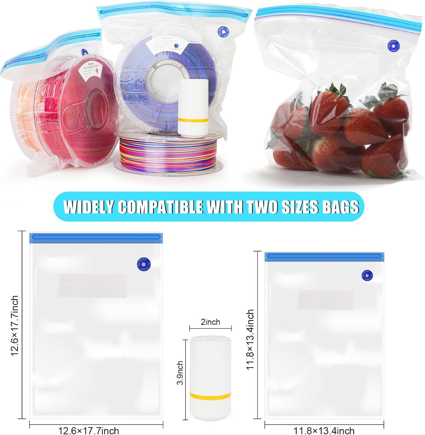 Filament Storage Bags Vacuum Kit, Cleaning Drying Sealed 16 Bags with Two Sizes for 3D Printer Filament with